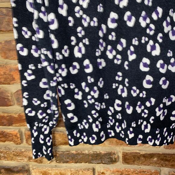 Rebecca Taylor Black Purple Leopard Cheetah Animal Wool Sweater Women's Size XS - Picture 4 of 7